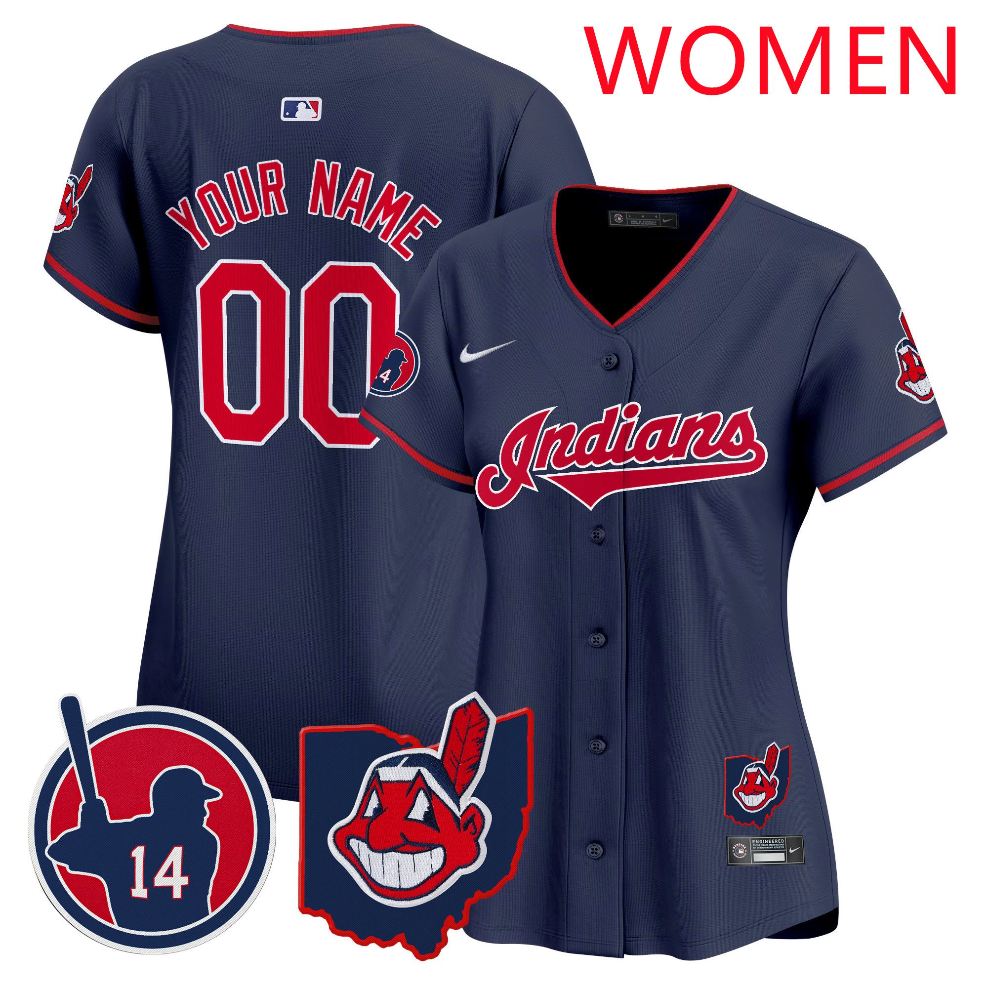 Women Cleveland Indians Drak Blue Nike 2025 Patch Vapor Premier Limited Custom MLB Jersey->customized mlb jersey->Custom Jersey